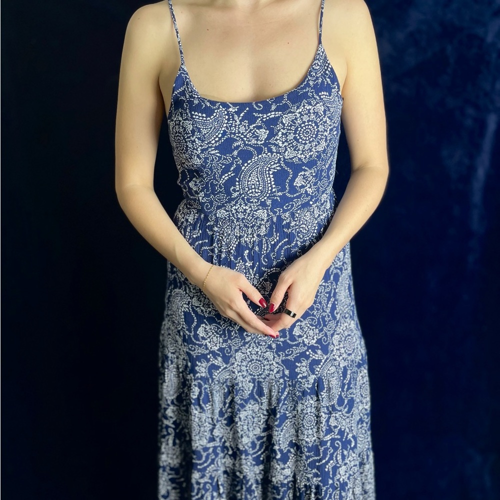Blue and White Floral Midi Dress